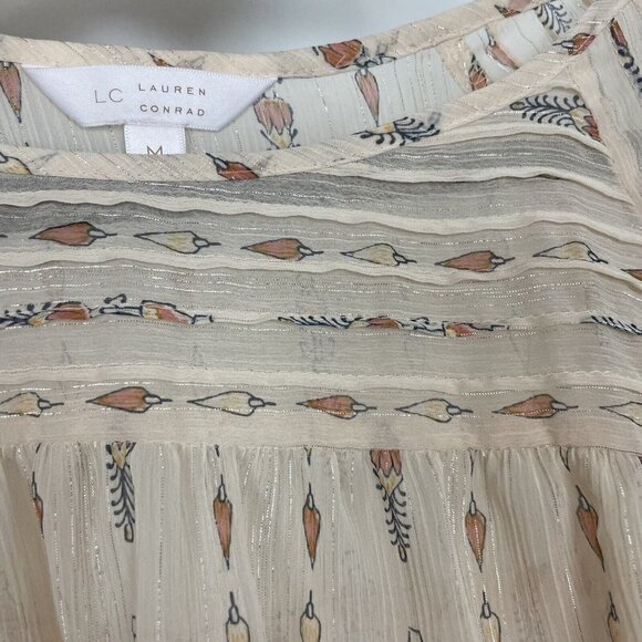 Lauren Conrad Printed Chiffon Peasant Top Zina Geo Sunkiss Size Medium - Picture 10 of 12